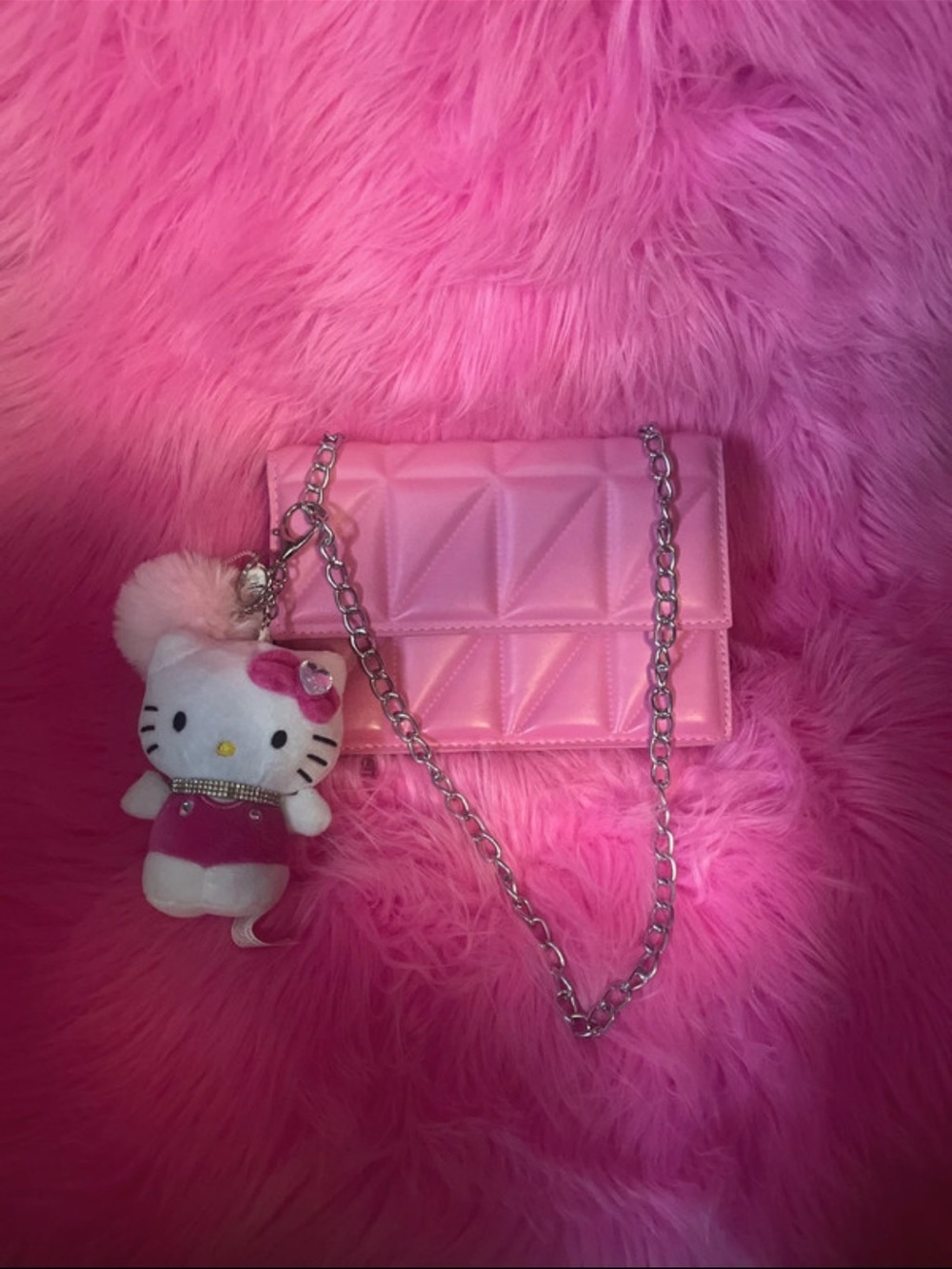 Hello Kitty Pink Quilted Crossbody Bag with Plush Charm